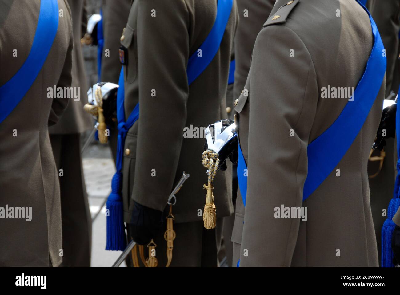 RIVAROLO, ITALY- MAY 5, 2009: Military officers in ceremonial uniforms during the XXVI military gathering of the Italian artillerymen Stock Photo