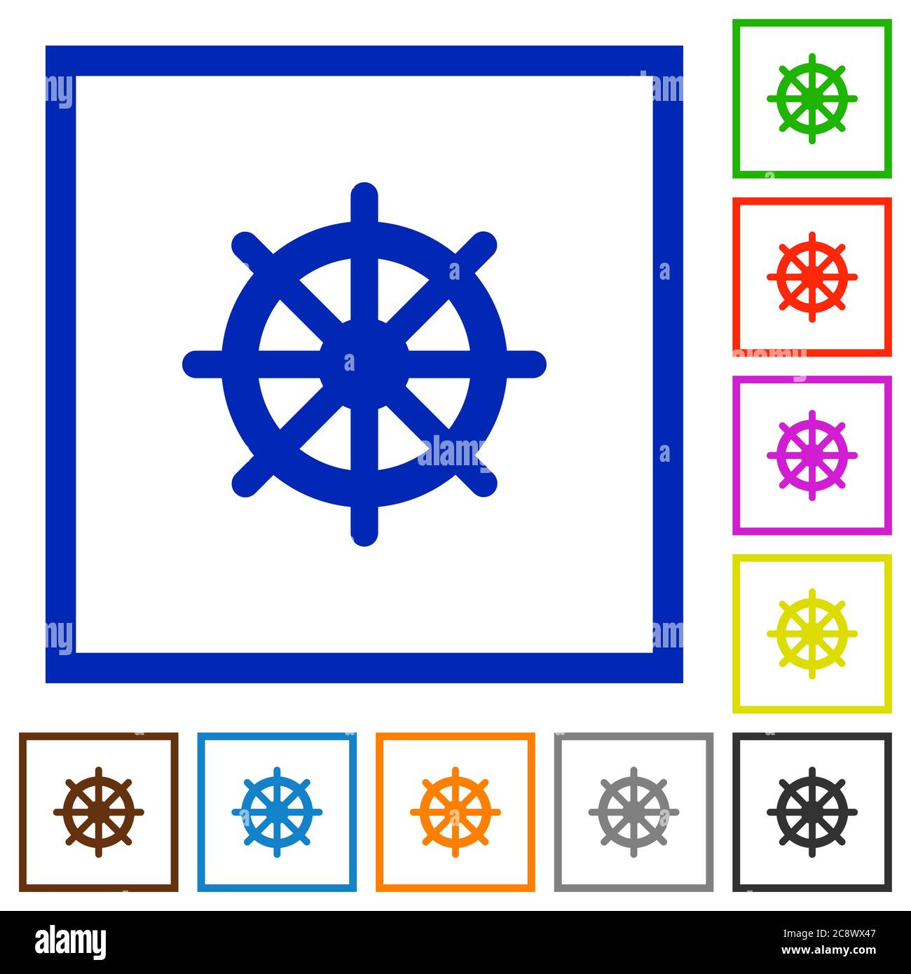 Set of color square framed steering wheel flat icons Stock Vector Image ...