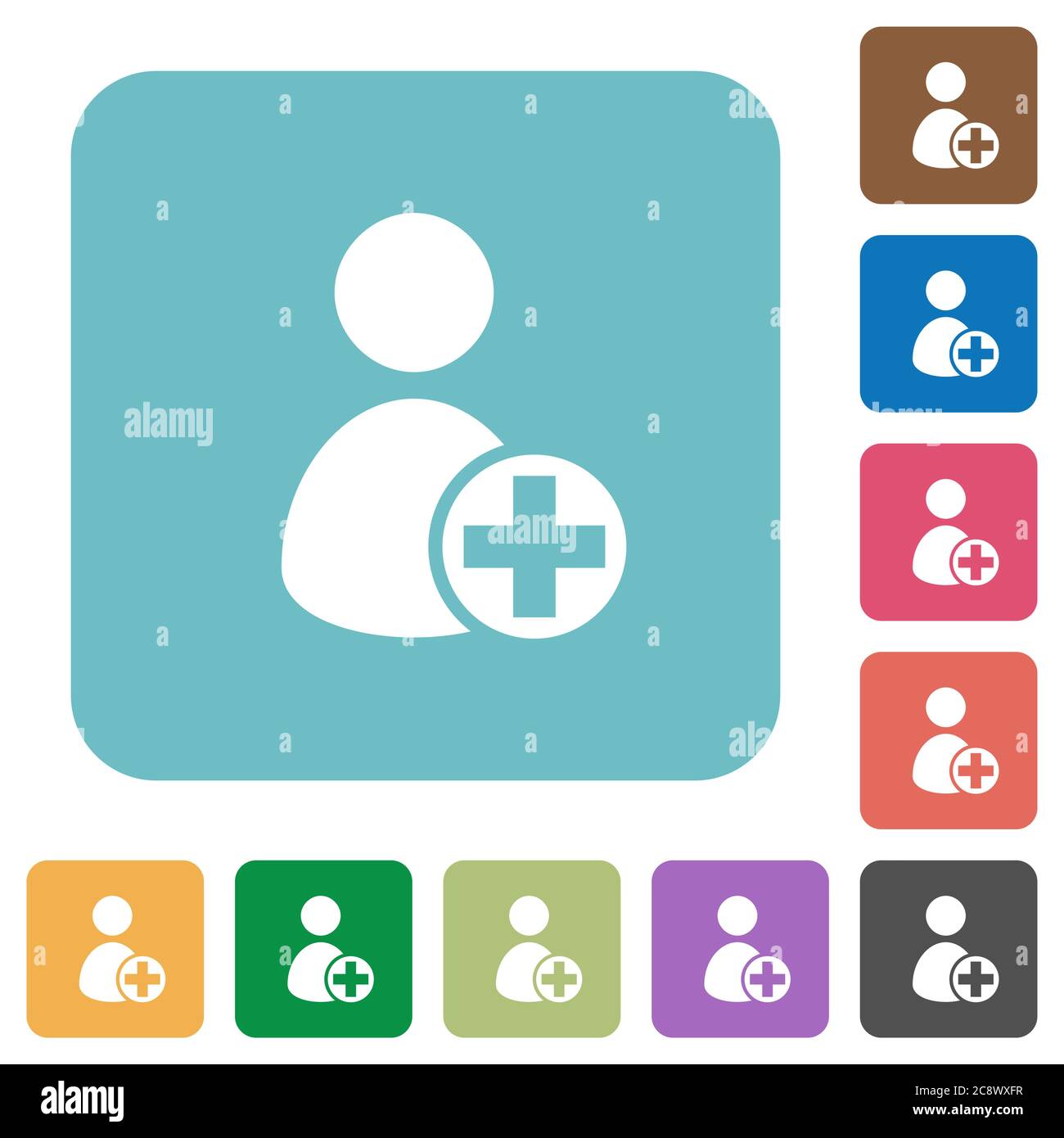 Flat add new user icons on rounded square color backgrounds Stock ...