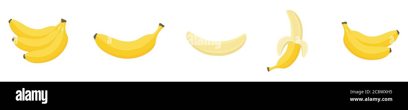 Cartoon bananas. Peel banana, yellow fruit and bunch of bananas Stock ...