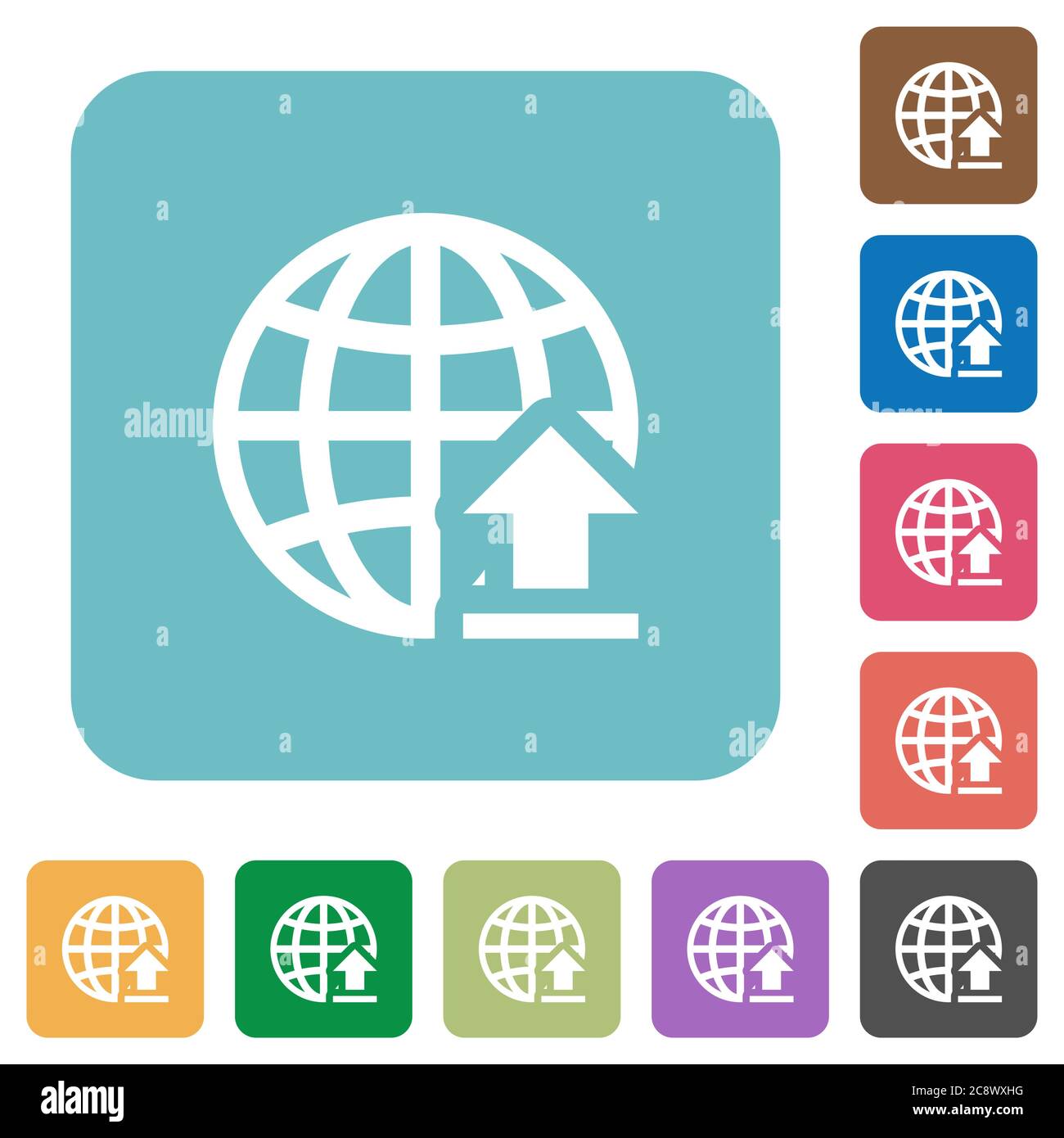 Flat Upload to the internet icons on rounded square color backgrounds ...