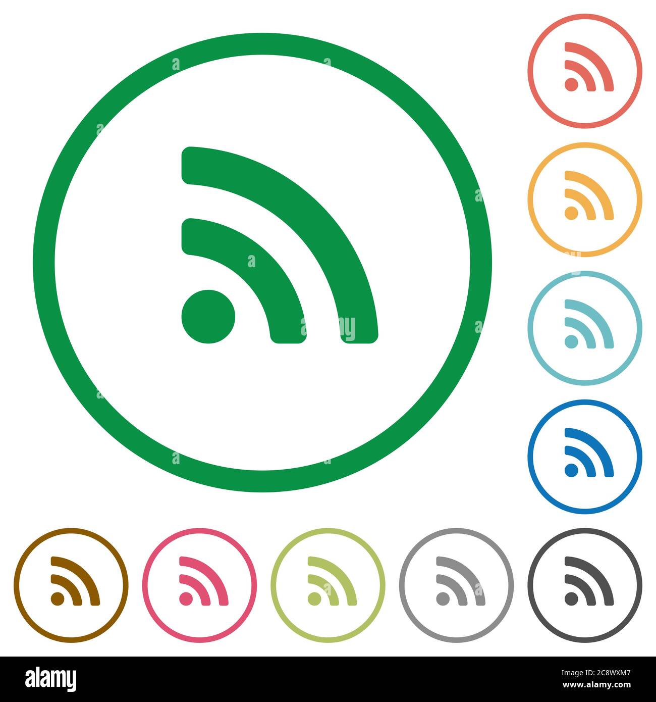 Set of radio signal color round outlined flat icons on white background ...
