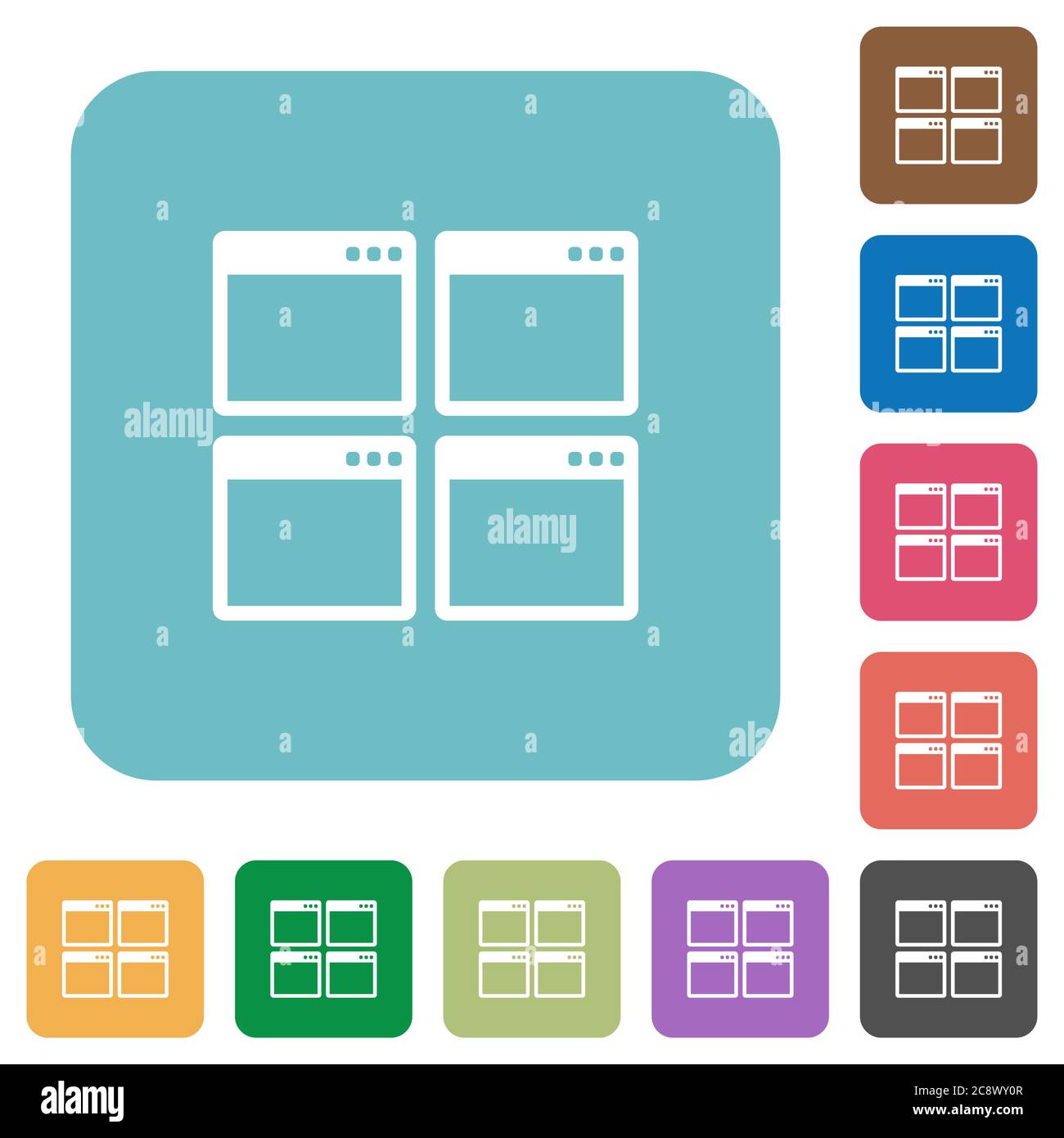 Flat Mosaic window view mode icons on rounded square color backgrounds ...