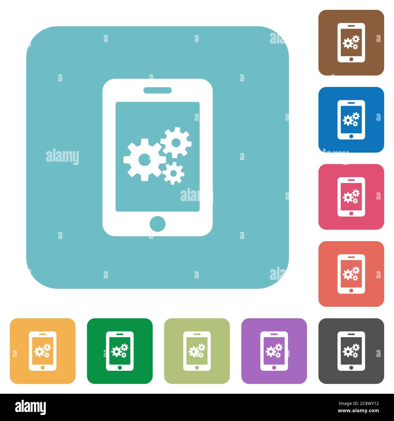 Flat smartphone settings icons on rounded square color backgrounds ...