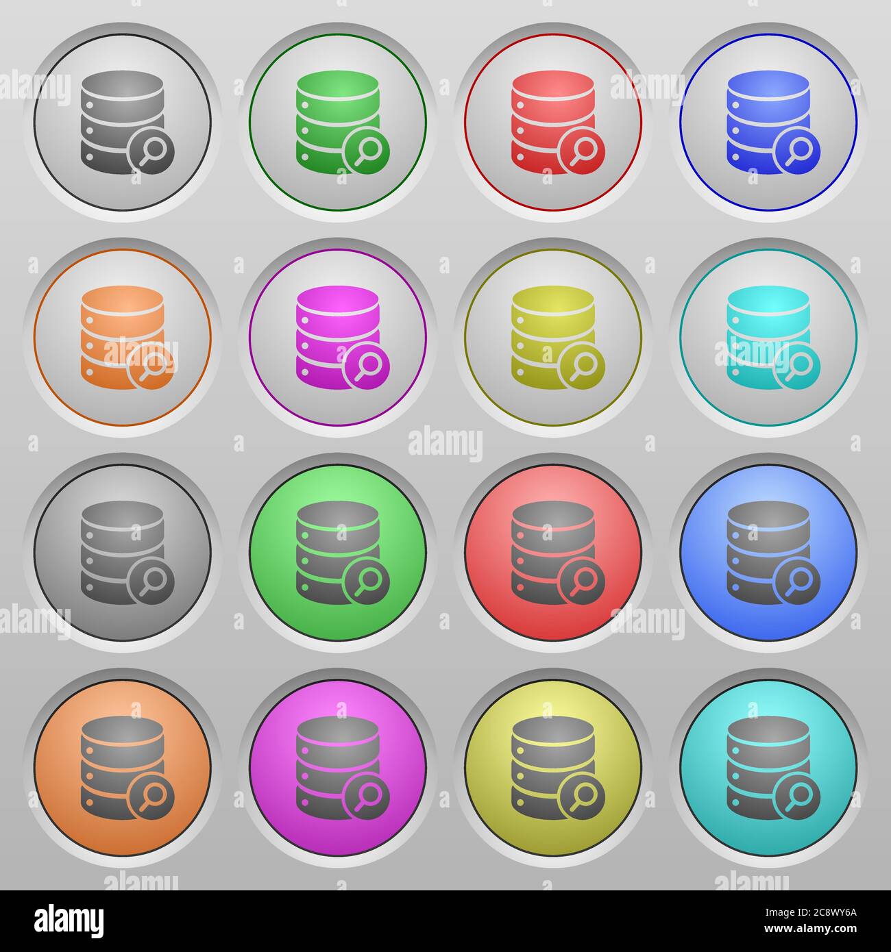 Set of database search plastic sunk spherical buttons. Stock Vector