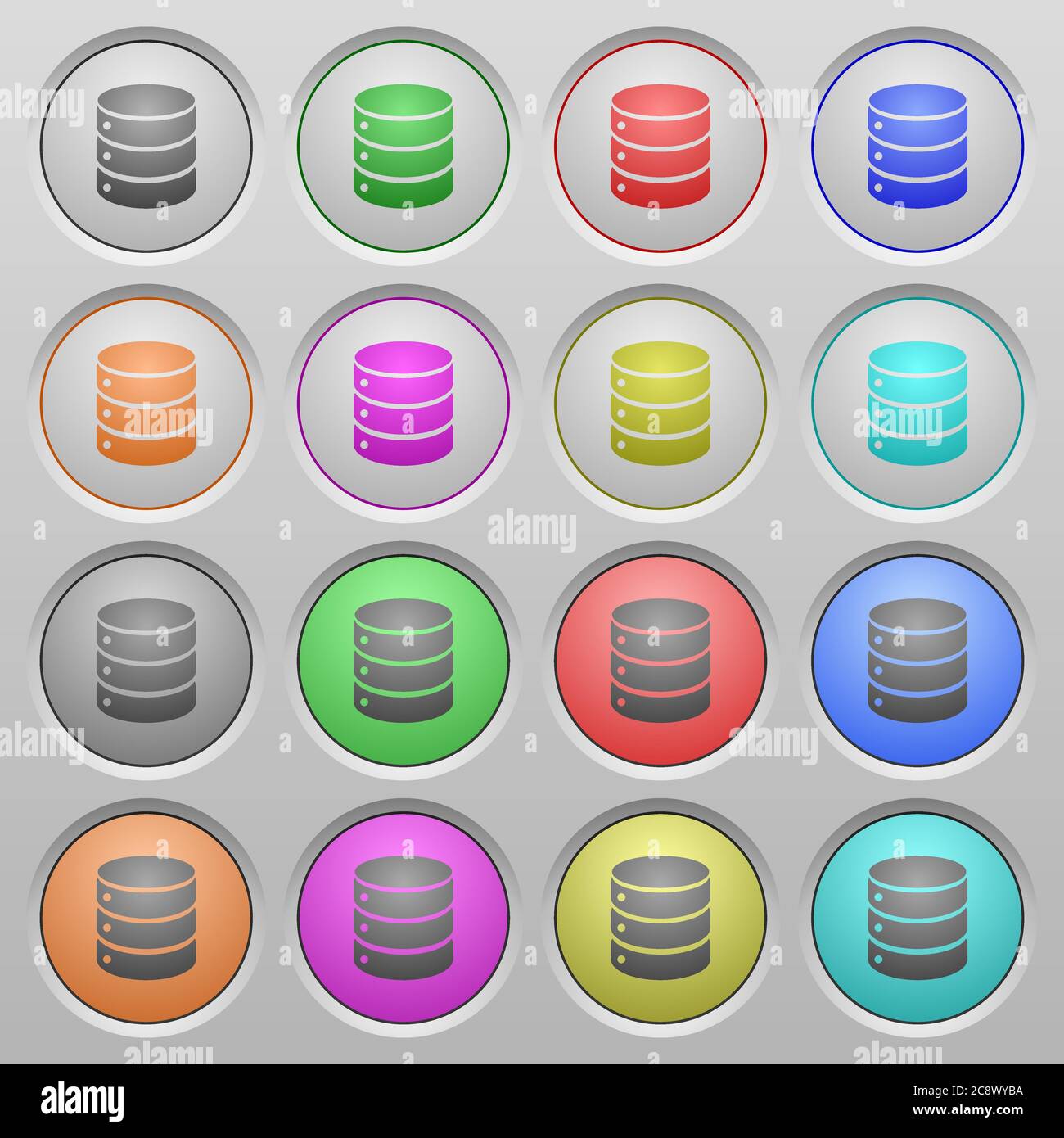 Set of database plastic sunk spherical buttons. Stock Vector