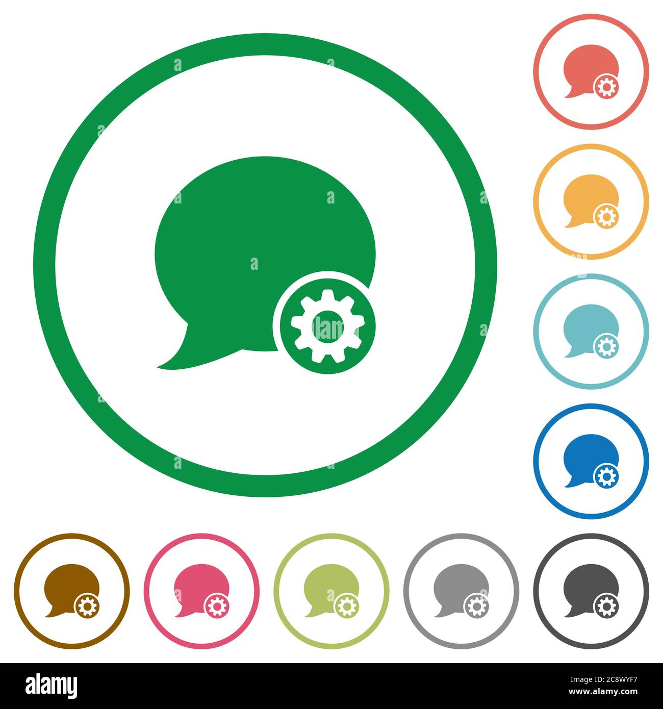 Set of blog comment settings color round outlined flat icons on white ...