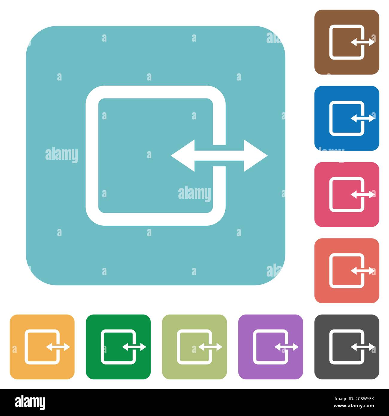 Flat adjust item width icons on rounded square color backgrounds. Stock Vector