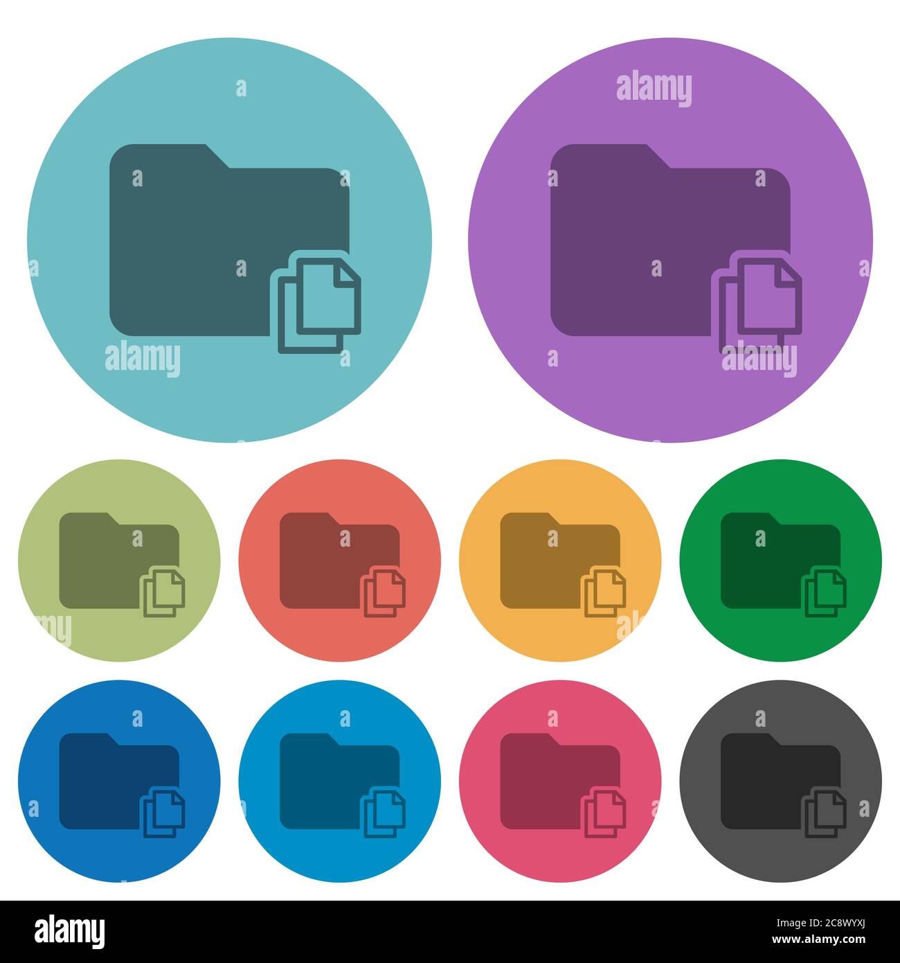 Color Copy folder flat icon set on round background. Stock Vector