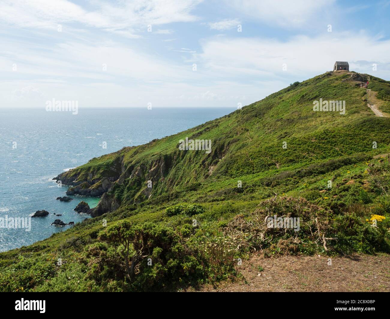 St Michael's chapel on Rame Head, Cornwall, stands on the high point of the Rame peninsula, an Area of Outstanding Natural Beauty Stock Photo