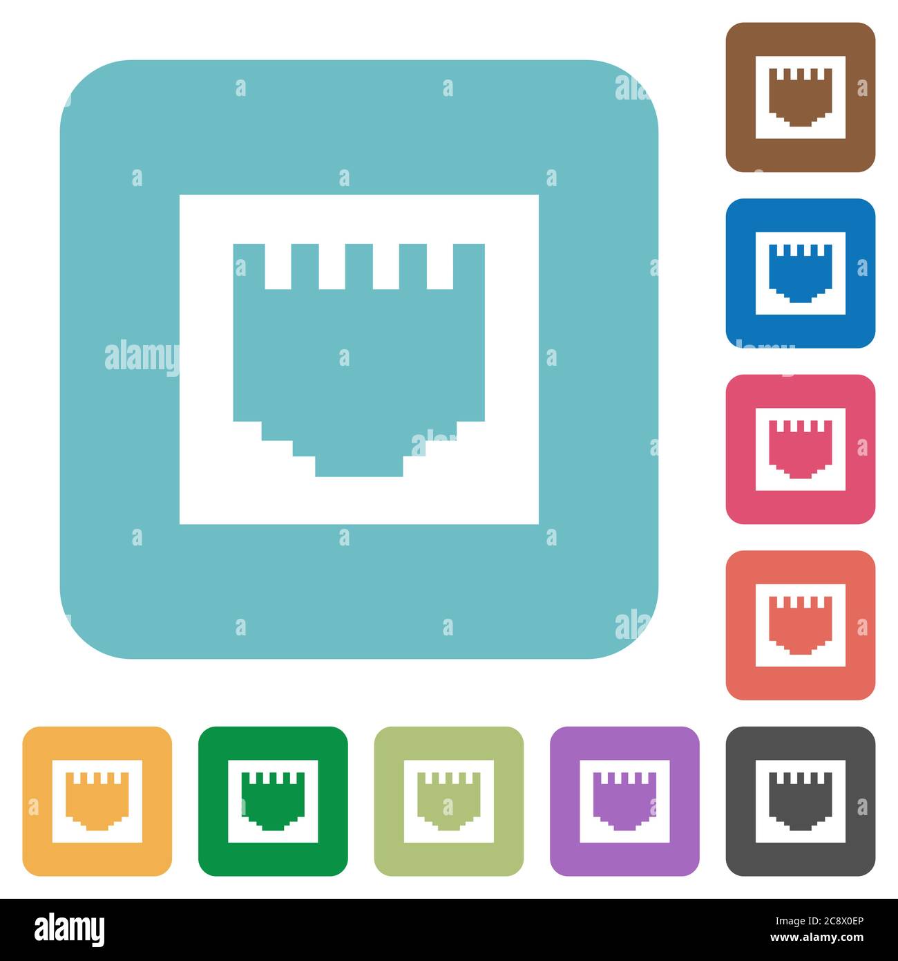 Flat ethernet connector icons on rounded square color backgrounds Stock ...