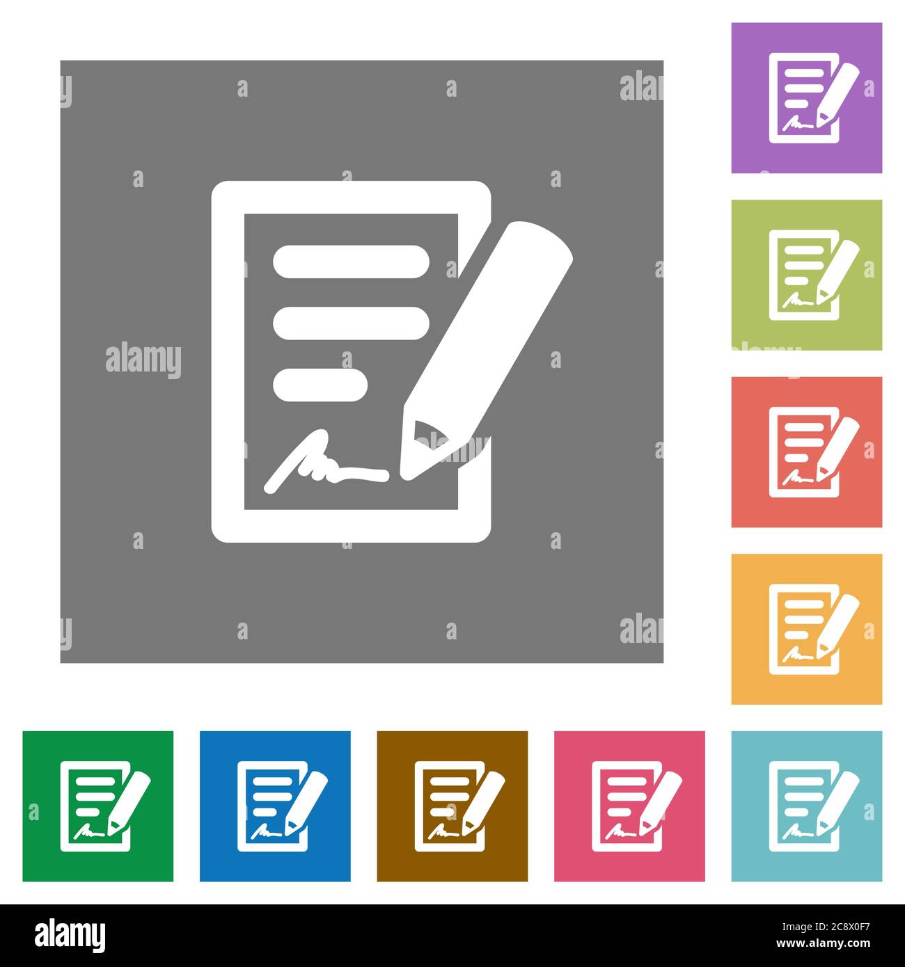 Signing contract flat icon set on color square background Stock Vector ...