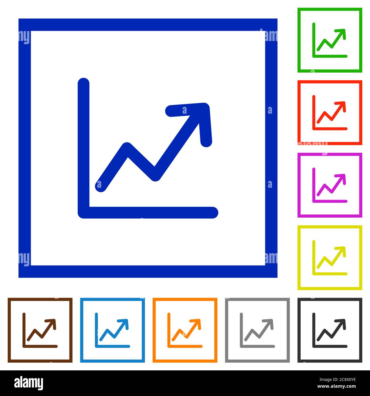 Set of color square framed line graph flat icons Stock Vector Image ...