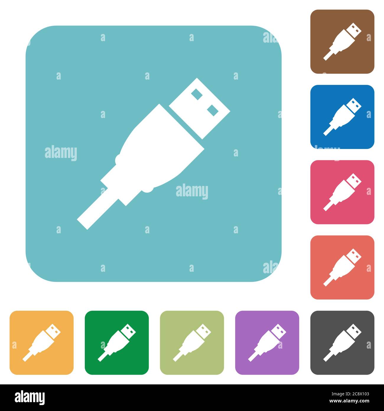 Flat USB plug icons on rounded square color backgrounds Stock Vector ...