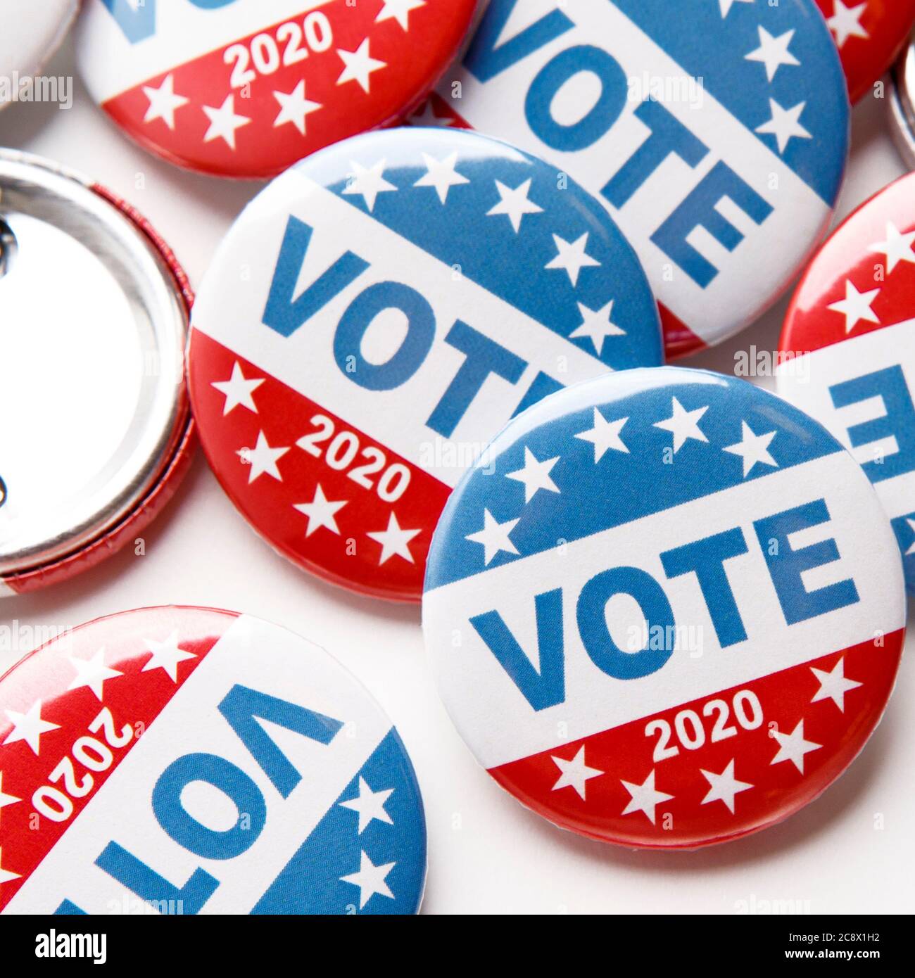 Close up of voting pins for 2020 US elections on white Stock Photo