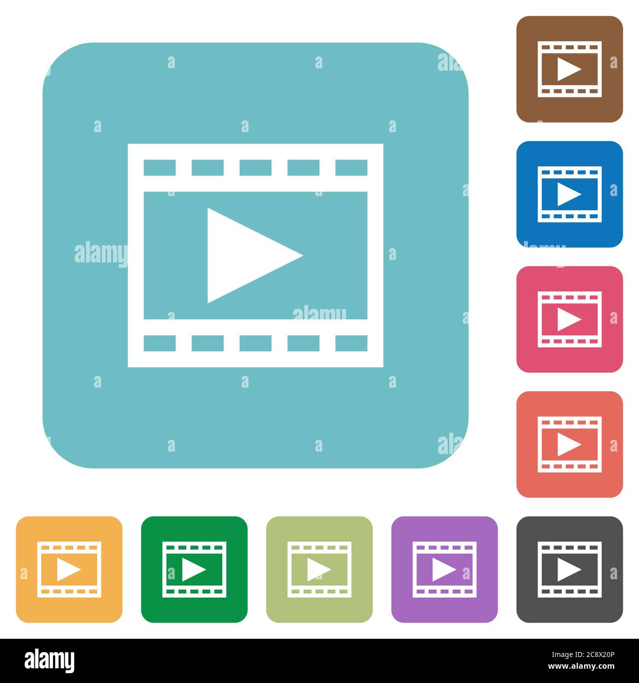 Flat play movie icons on rounded square color backgrounds Stock Vector ...