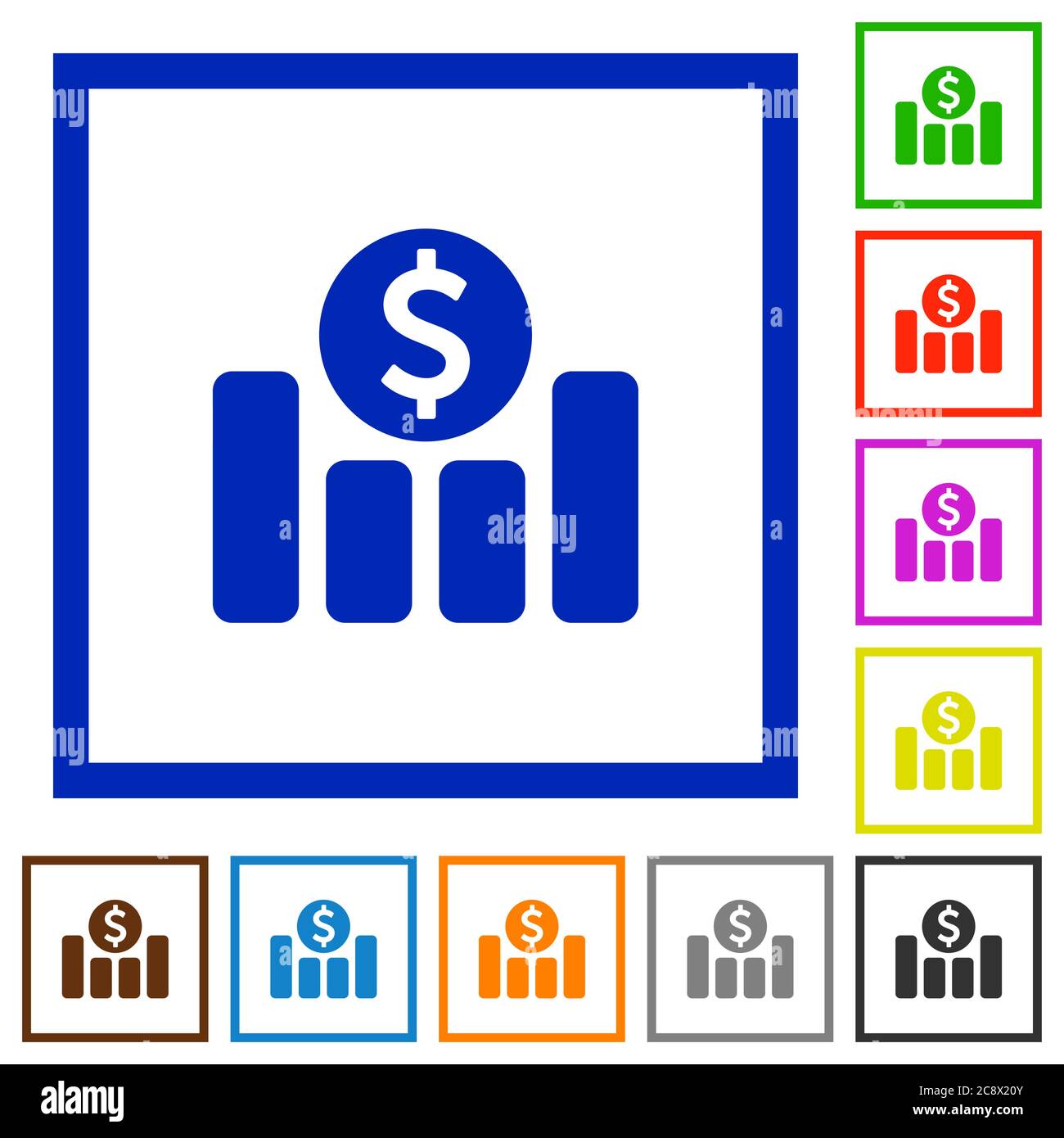 Set of color square framed Dollar graph flat icons Stock Vector Image ...