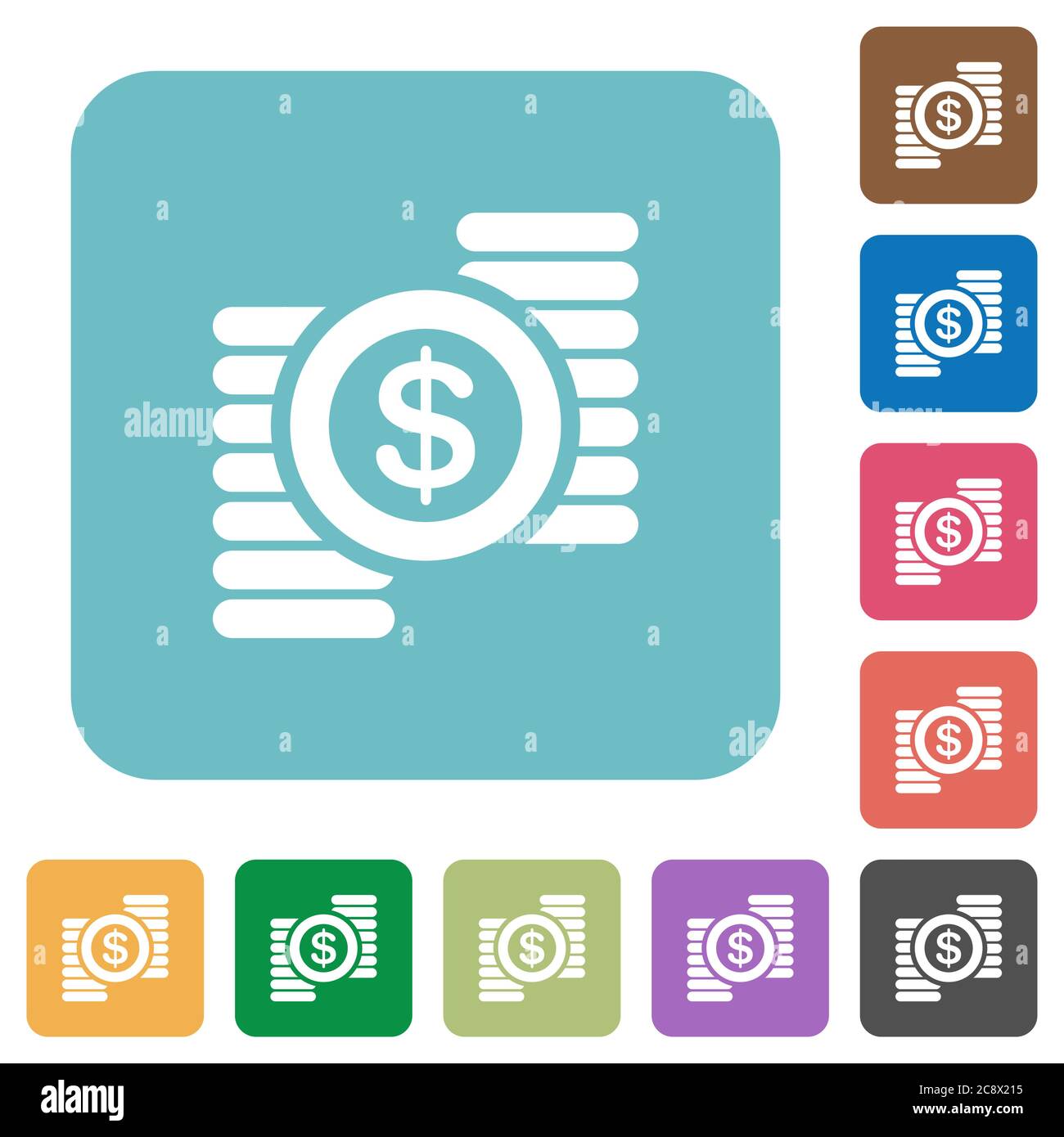 Flat Dollar coins icons on rounded square color backgrounds Stock ...