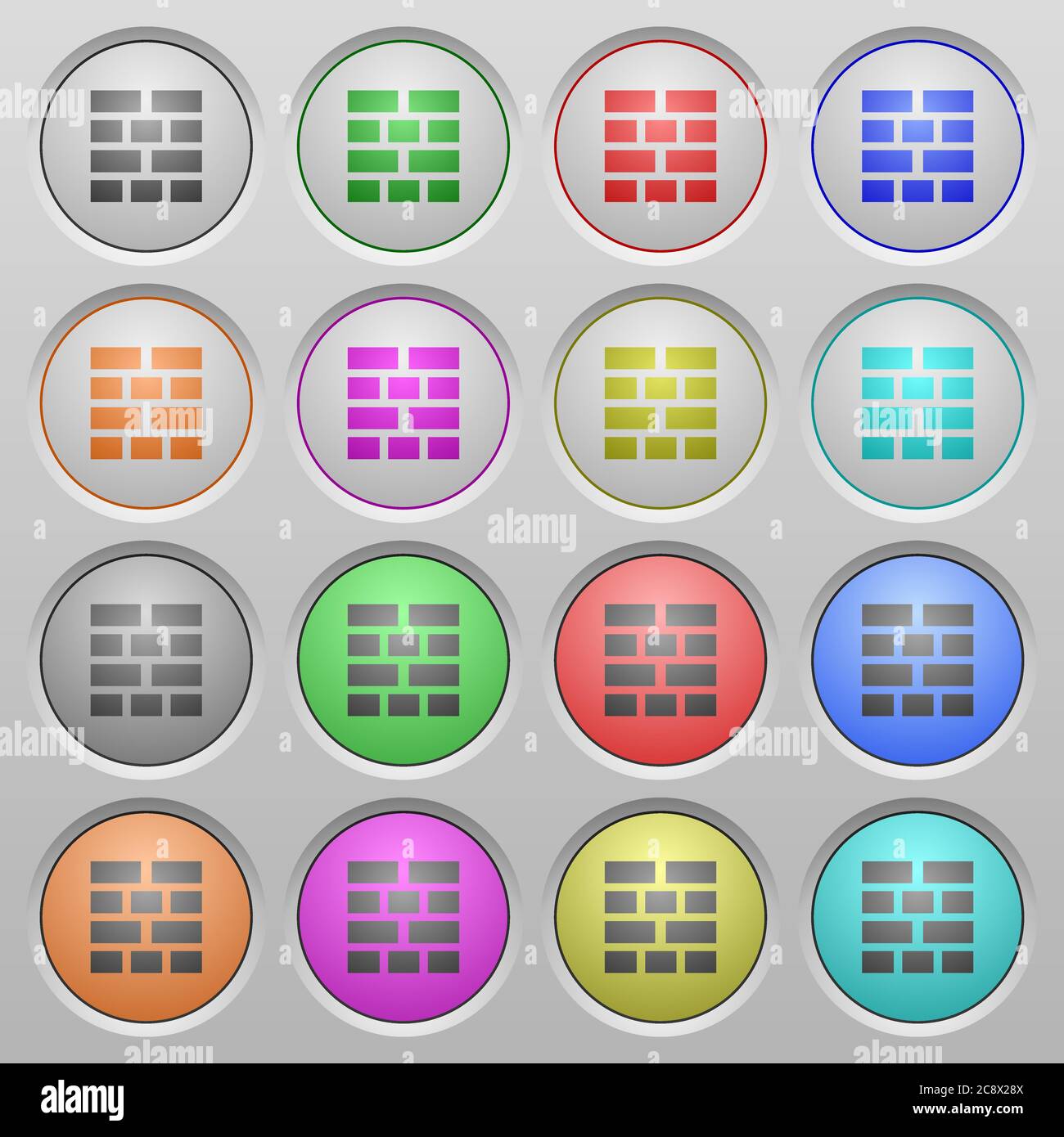 Set of brick wall plastic sunk spherical buttons. Stock Vector
