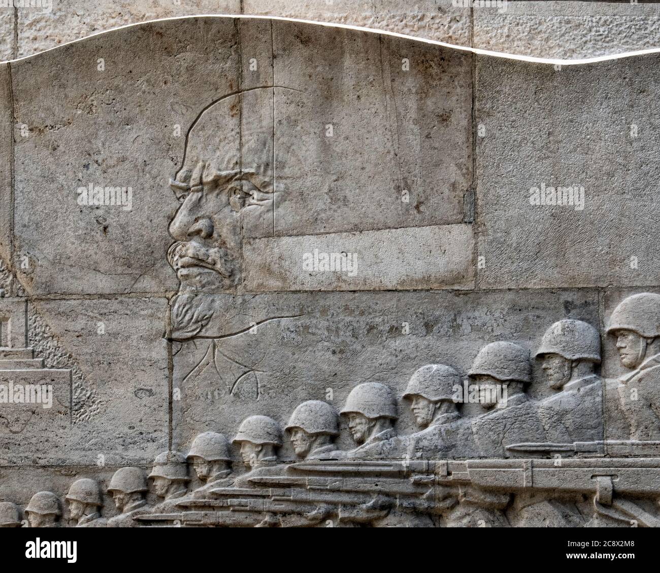 Sarcophagus  with relief carving of Military scene at the Soviet War Memorial in Treptow Park,Berlin,Germany Stock Photo