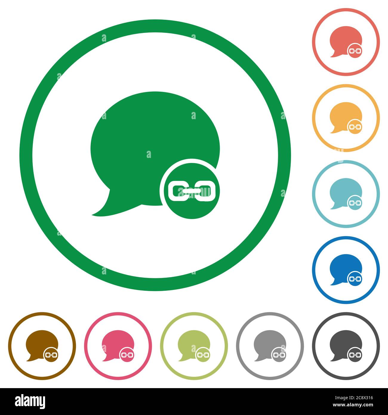 Set of blog comment attachment color round outlined flat icons on white ...