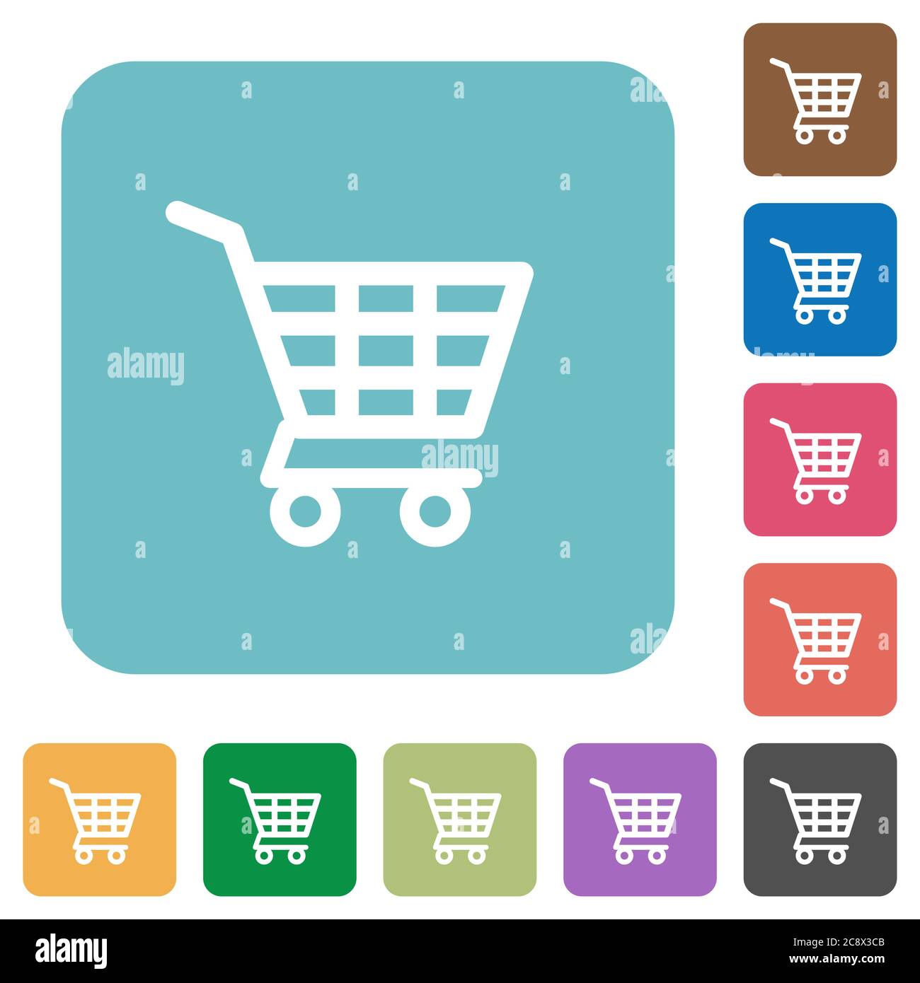 Flat shopping cart icons on rounded square color backgrounds Stock ...