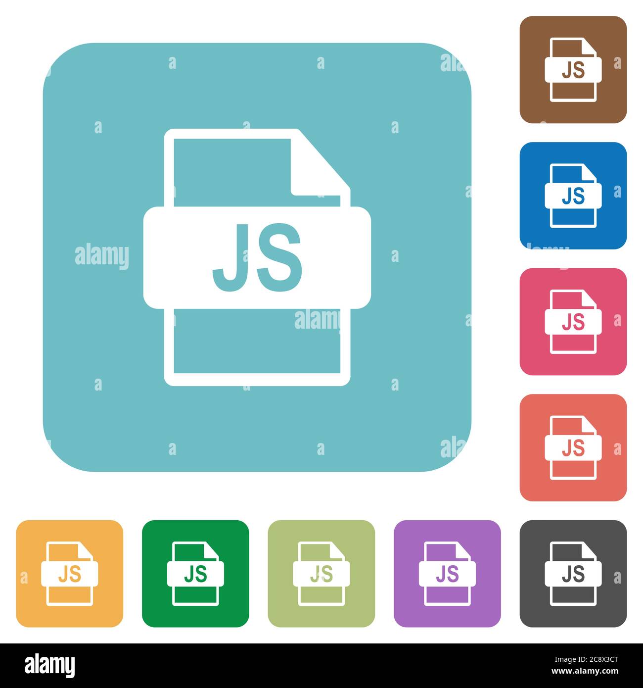 Flat JS file format icons on rounded square color backgrounds. Stock Vector