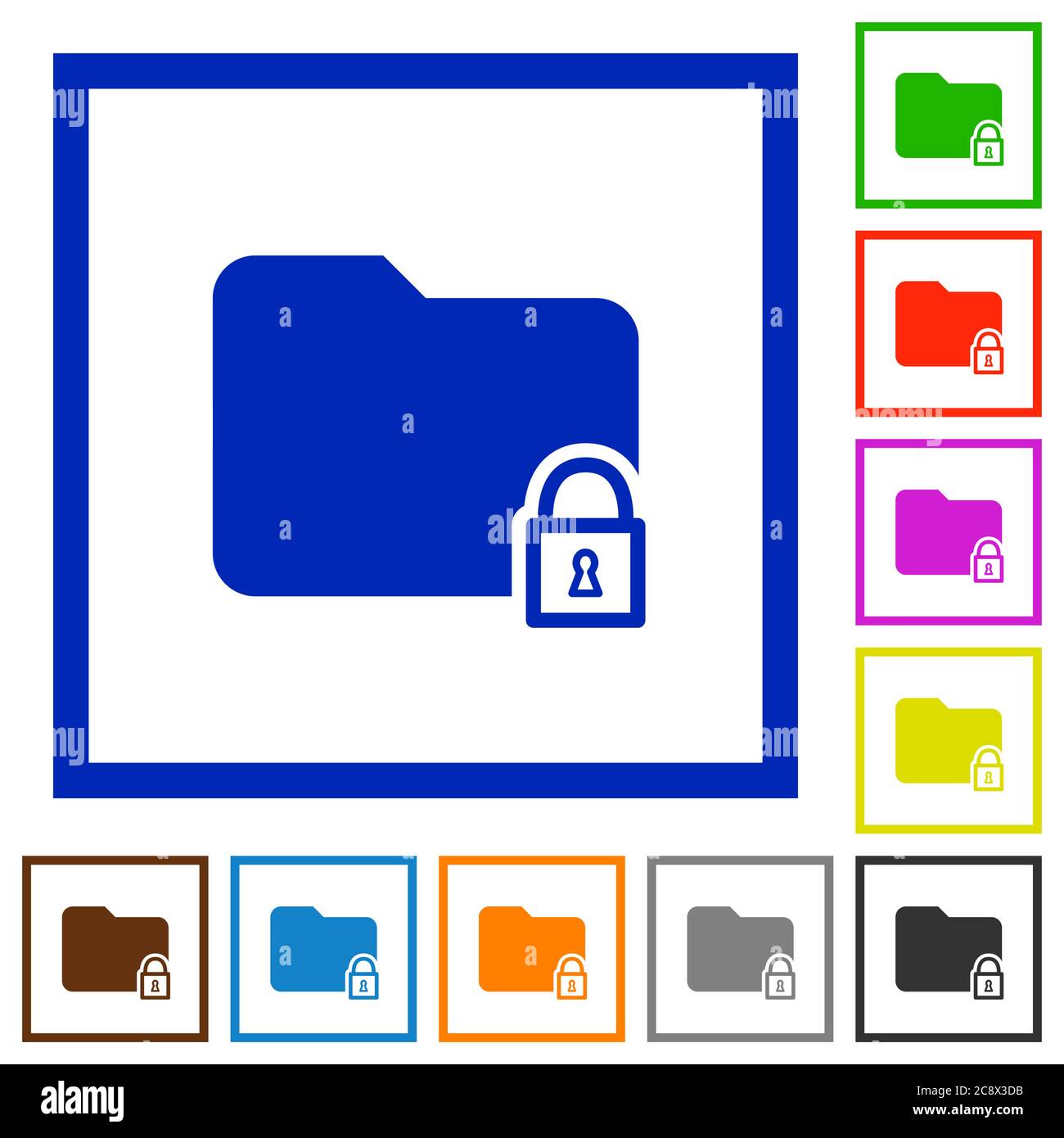 Set of color square framed lock folder flat icons Stock Vector Image ...
