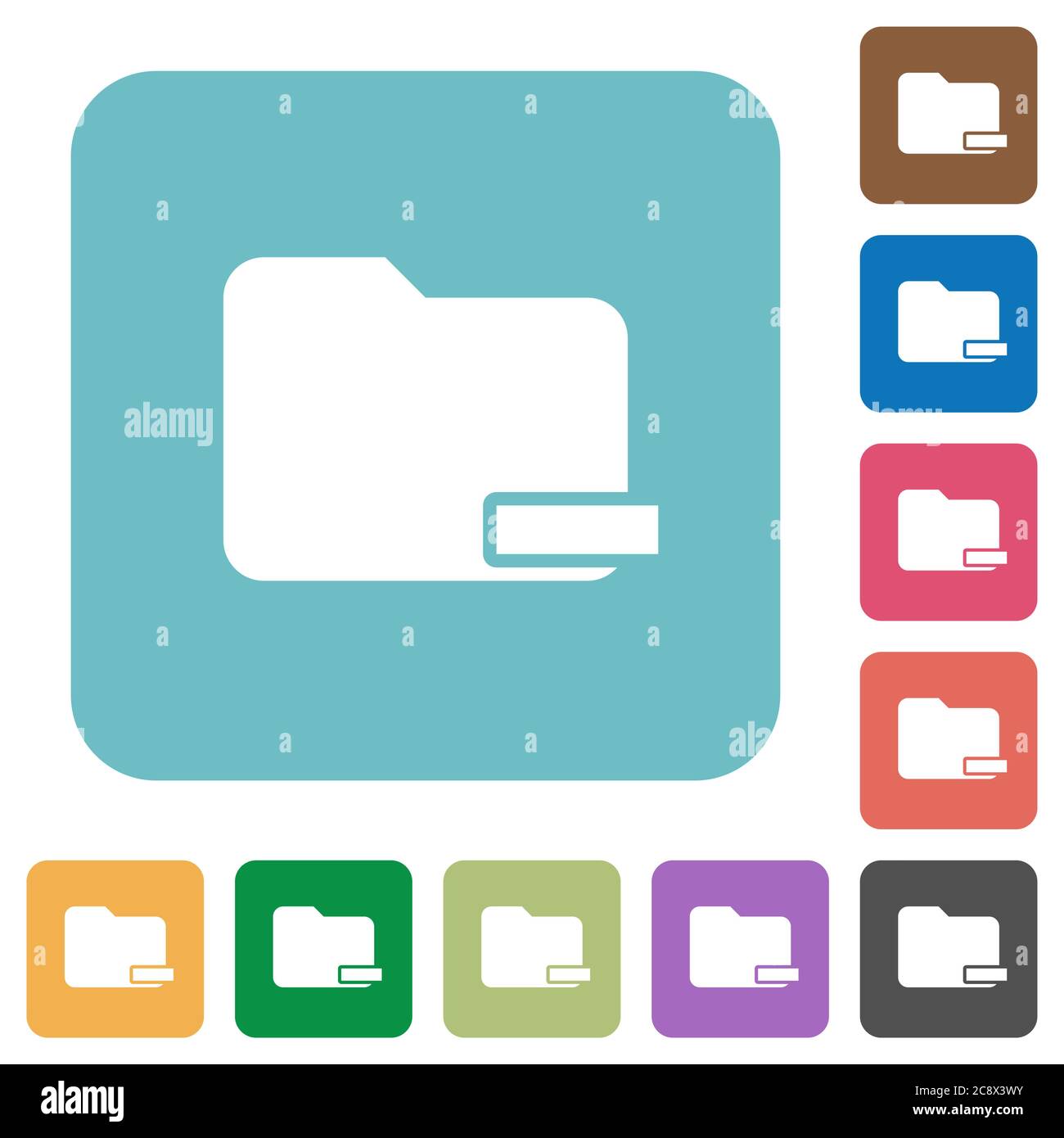 Flat remove folder icons on rounded square color backgrounds Stock ...