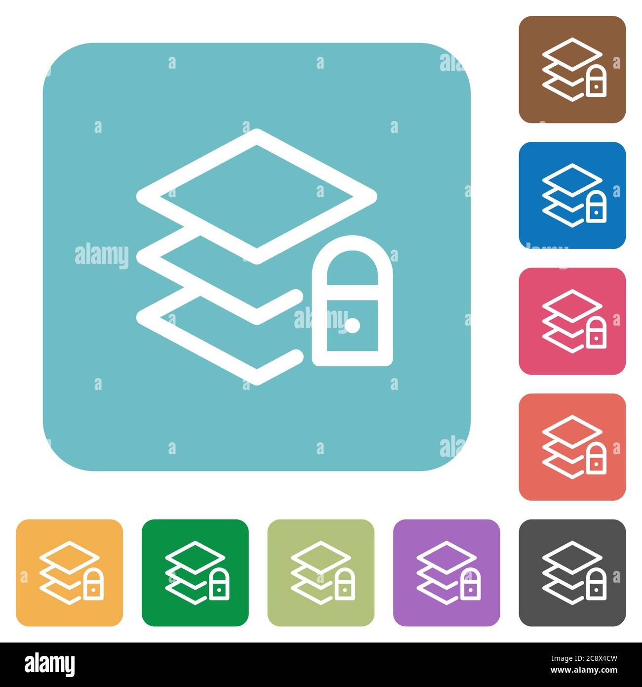 Flat locked layers icons on rounded square color backgrounds Stock ...