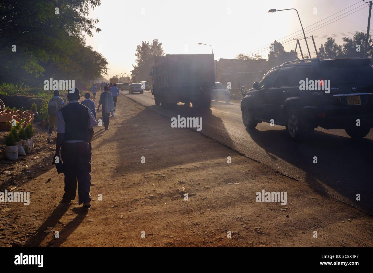 People walking along Ngong Road during the evening rush hour, Ngong