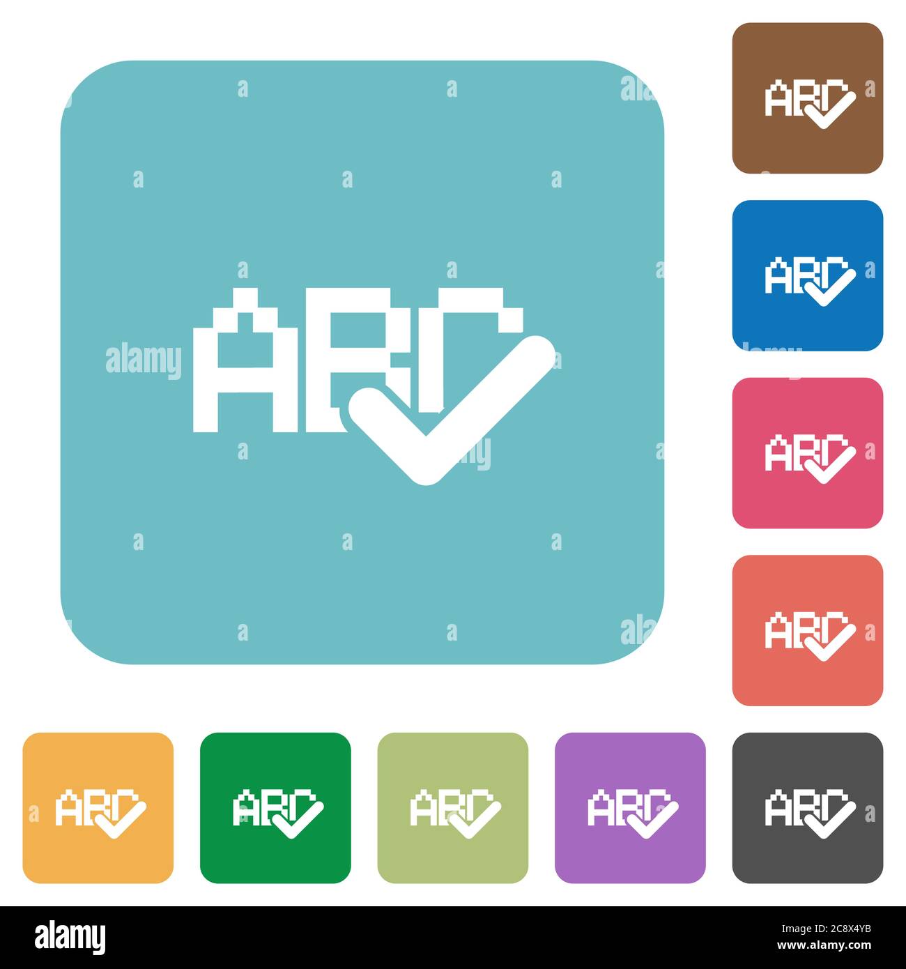 Flat spell check icons on rounded square color backgrounds. Stock Vector