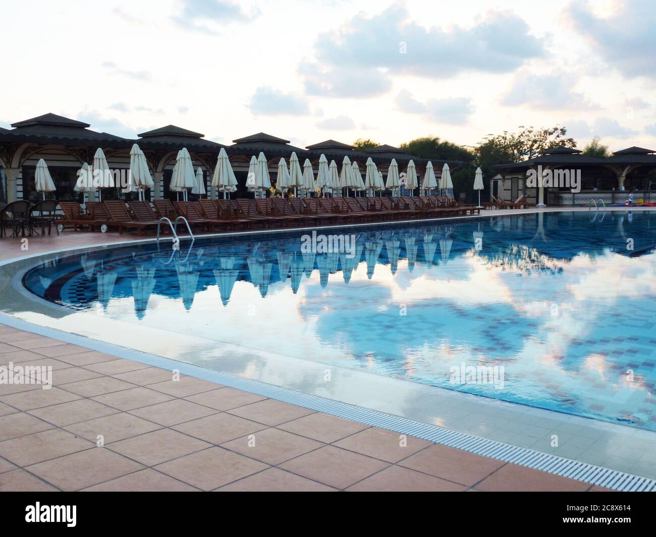 Turkey Hotel Swimming Pool Umbrellas Stock Photo