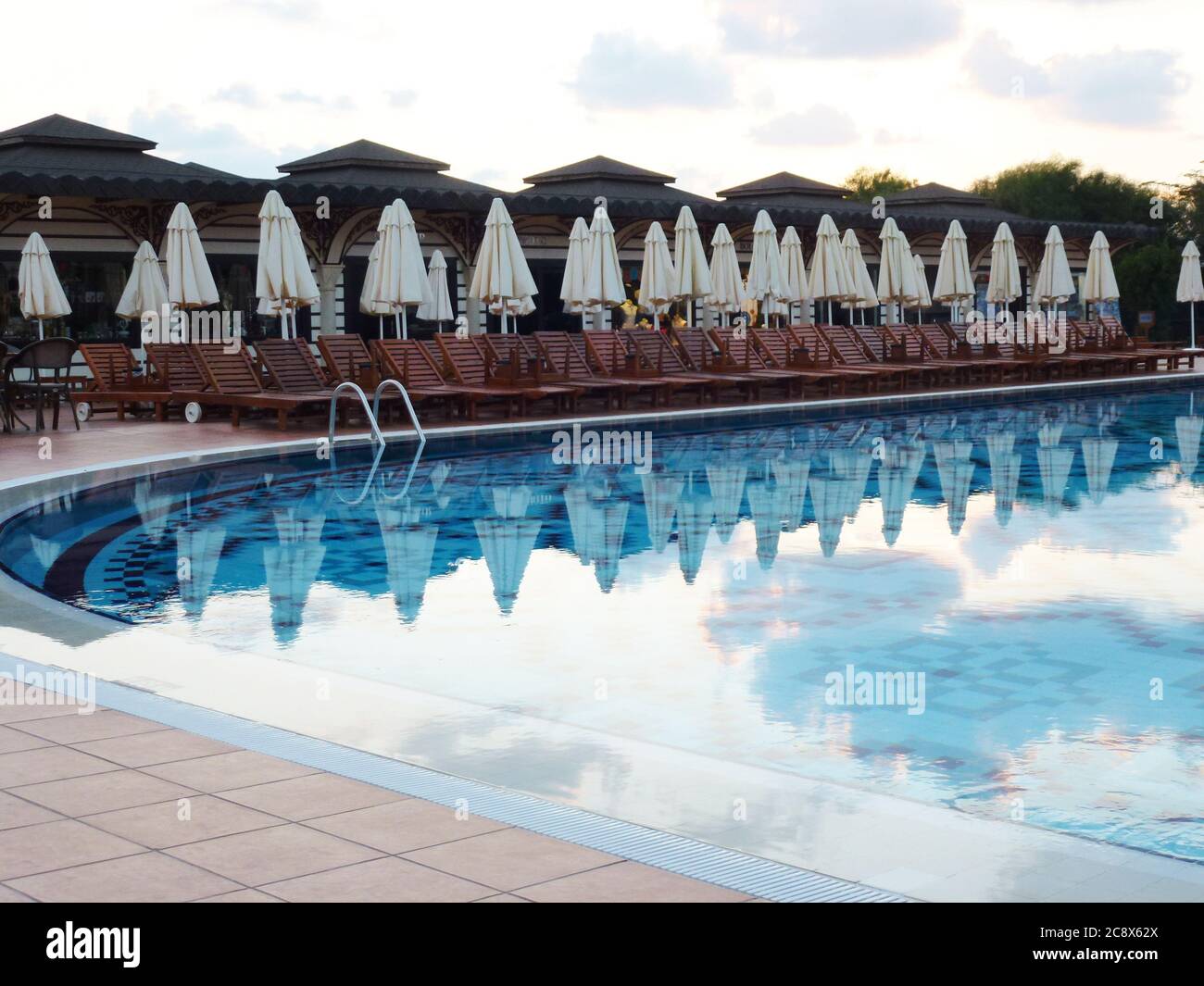 Turkey Hotel Swimming Pool Umbrellas Stock Photo