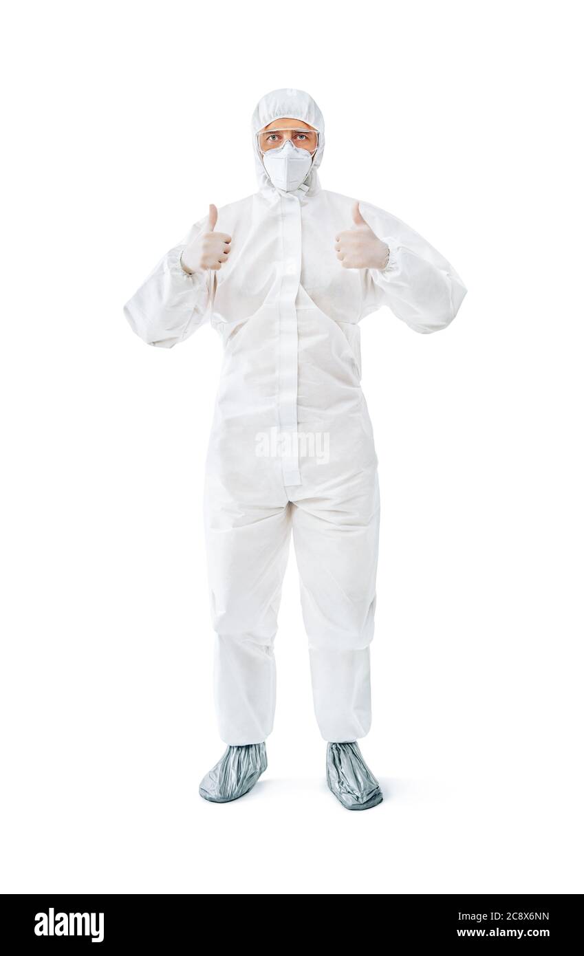 Doctor in protective medical suit showing thumbs up. success concept ...