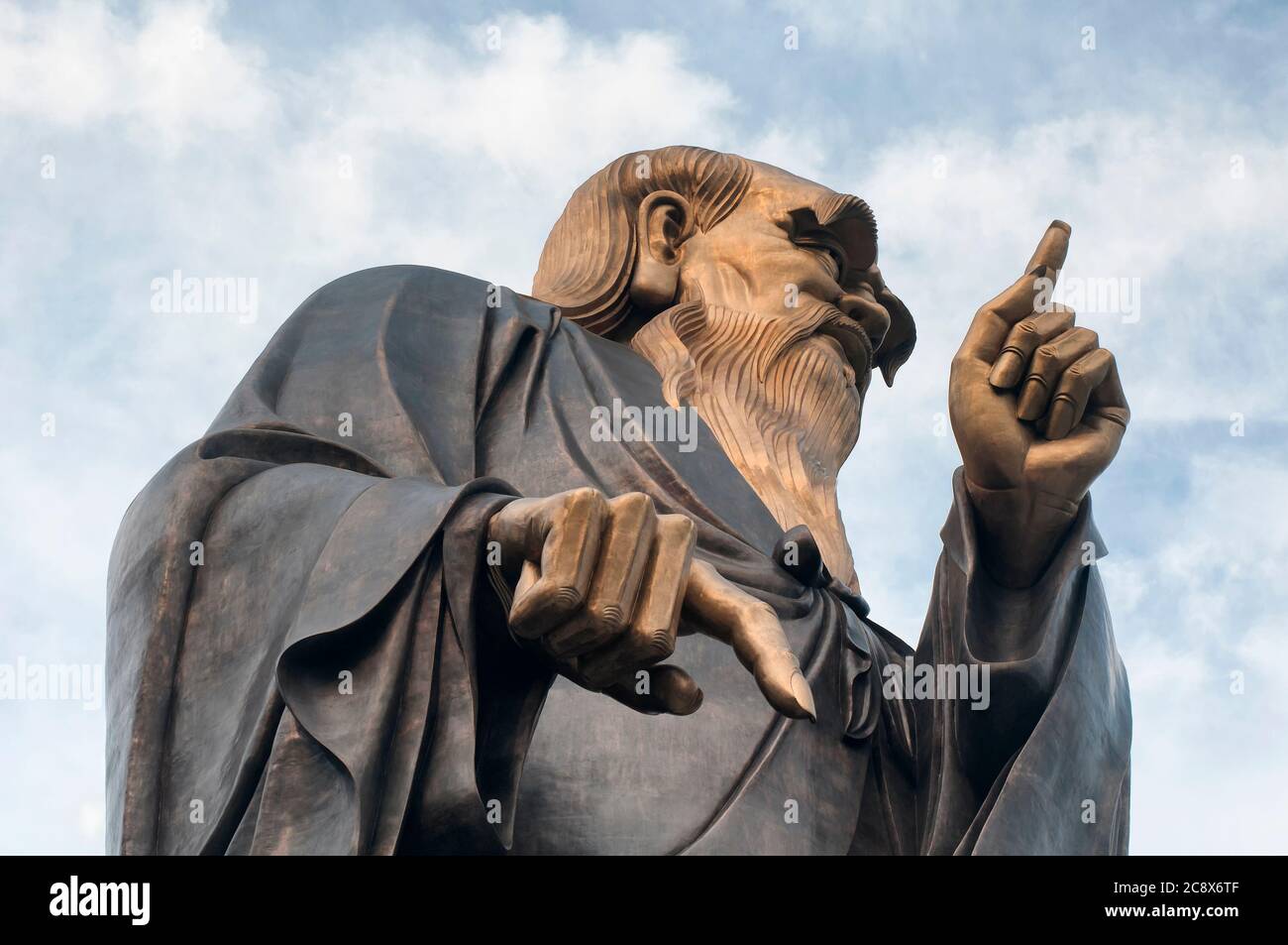 the founder of taoism laozi large statue within the taiqing palace scenic area in Qingdao, China, shandong province Stock Photo