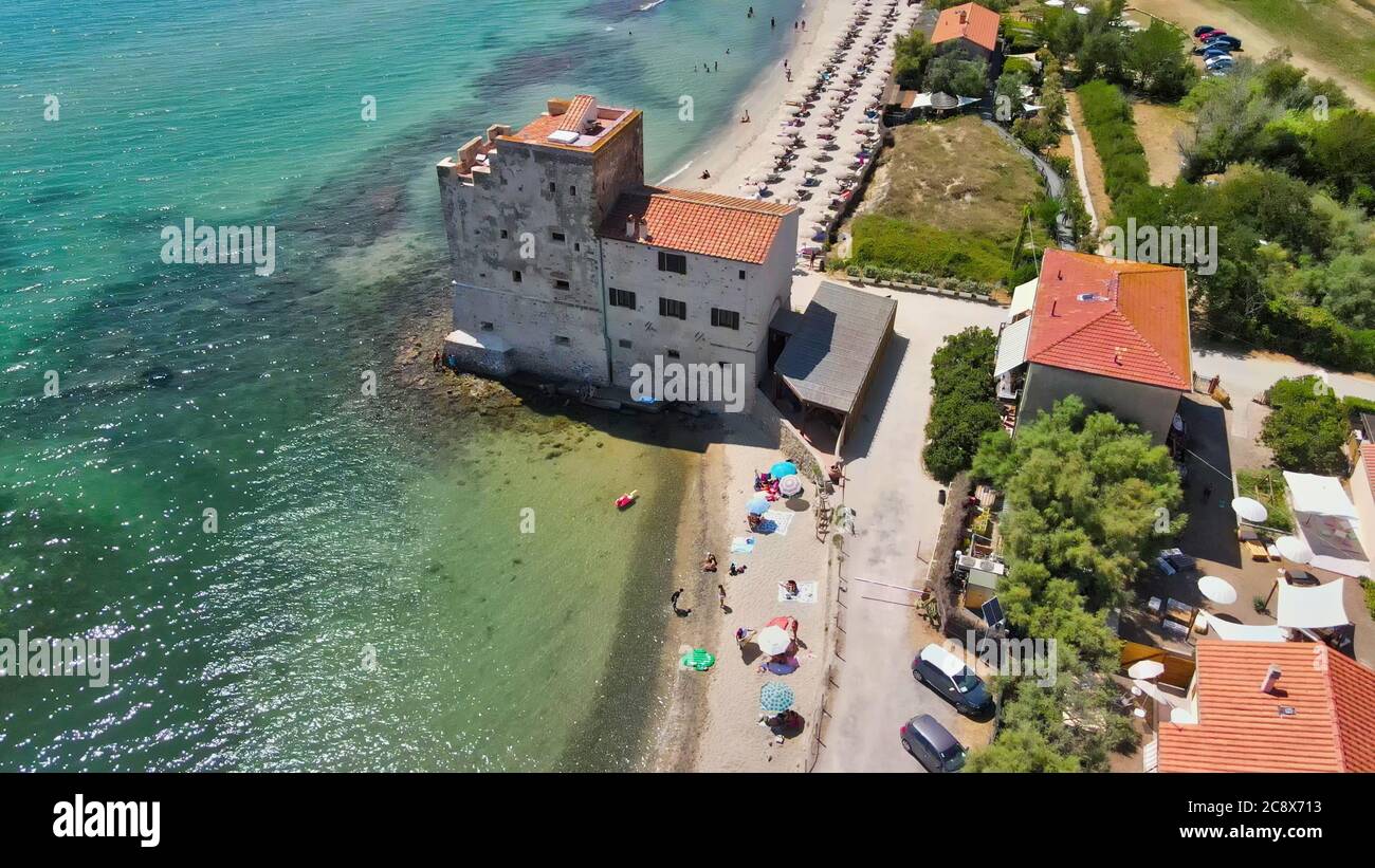 Torre Mozza, Tuscany. Aerial view of beautiful italian coastline. Stock Photo