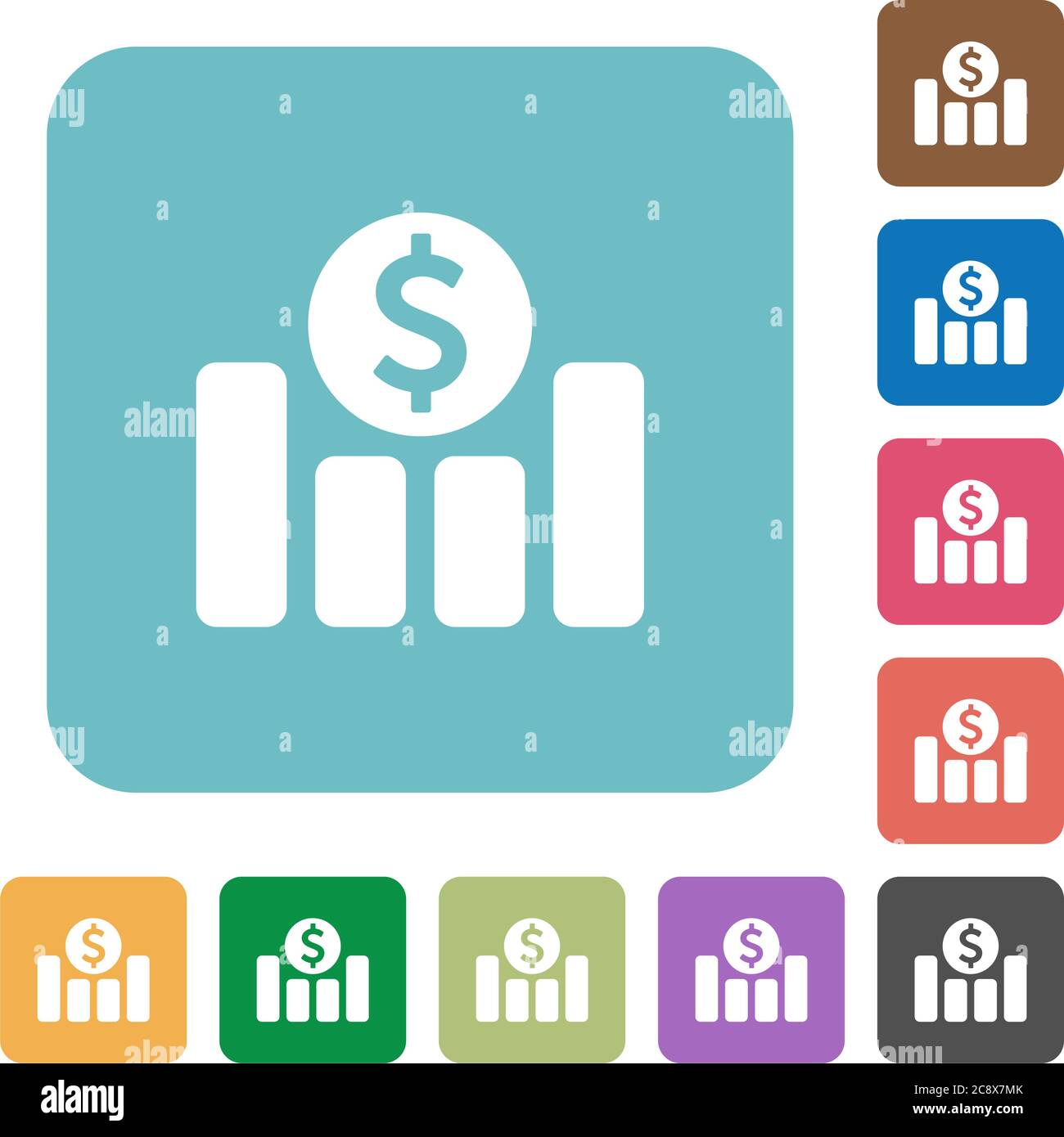 Flat Dollar graph icons on rounded square color backgrounds Stock ...