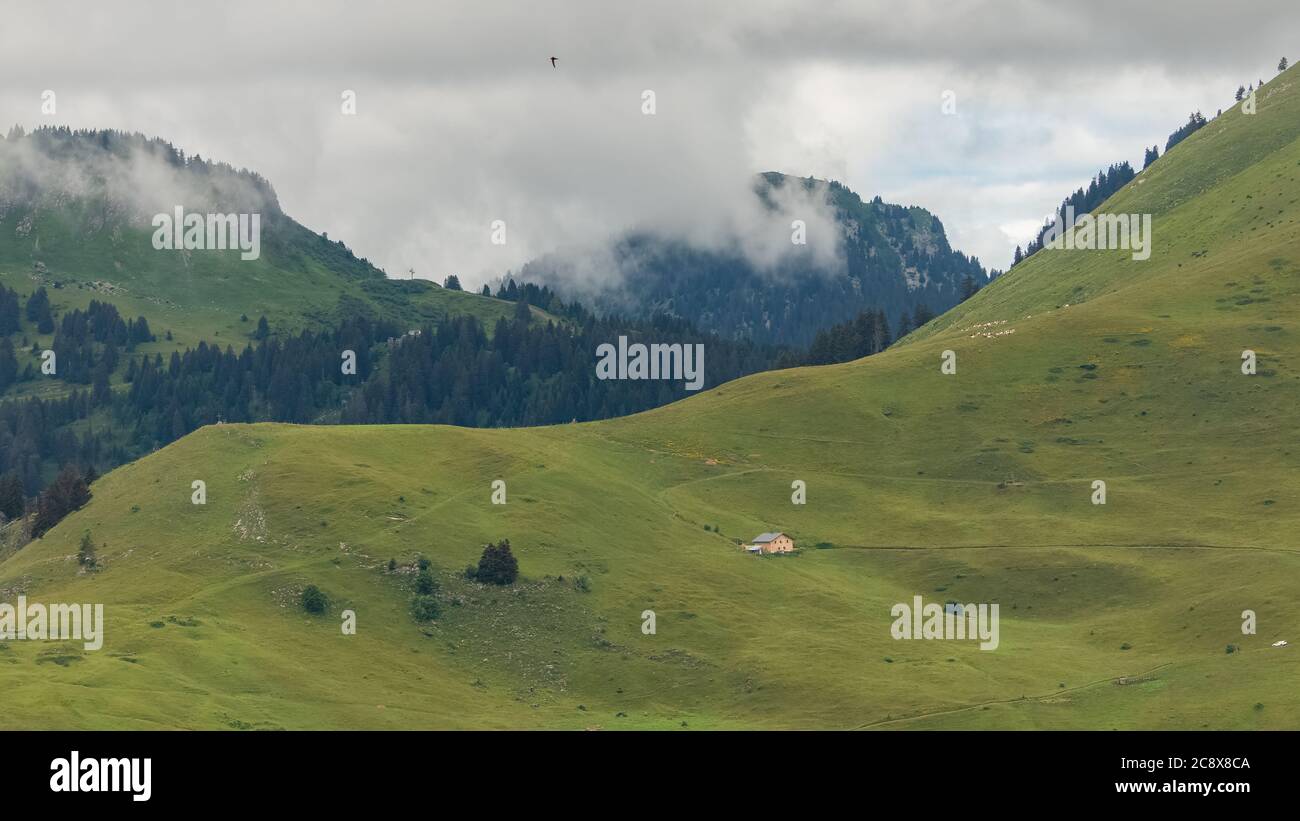 The Alps mountains in France, beautiful village in spring Stock Photo ...
