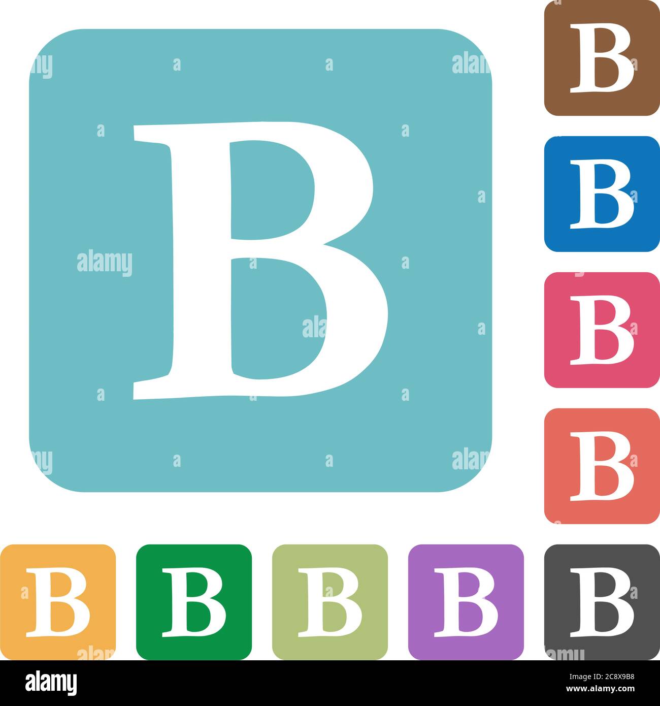 Flat Bold font type icons on rounded square color backgrounds Stock ...