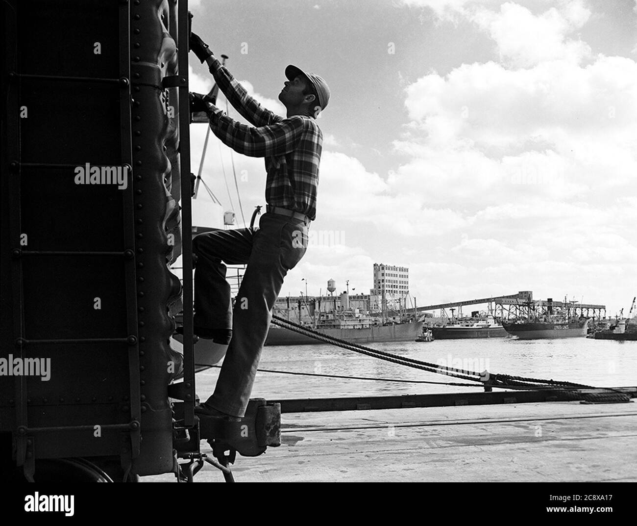 [Brakeman Climbing Freight Car, Southern Pacific Railroad Company