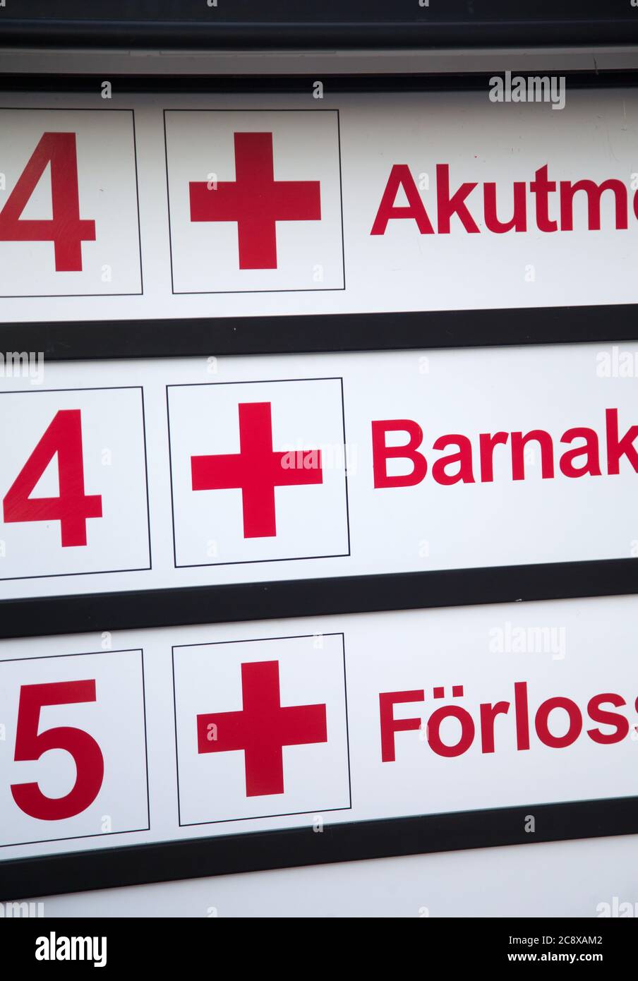 Hospital signs at the University Hospital in Linköping. Photo Jeppe Gustafsson Stock Photo