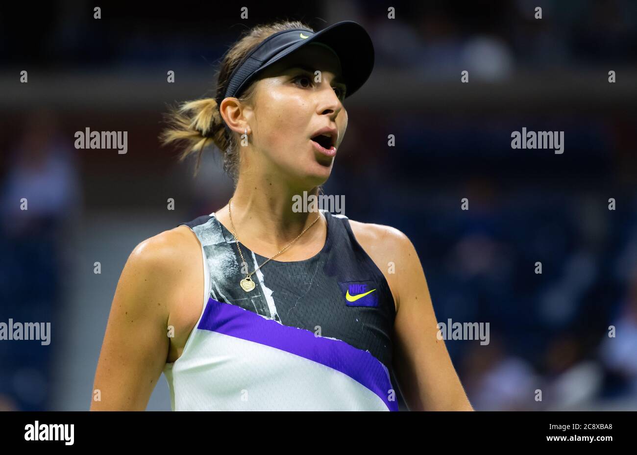 Belinda Bencic of Switzerland in action during her semi-final at the ...