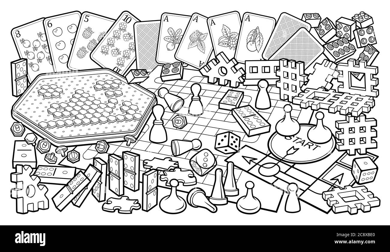 Board Games Coloring Pages - Cartoon Cute Doodles Kids Toys And Board Games 2C8XBE0 