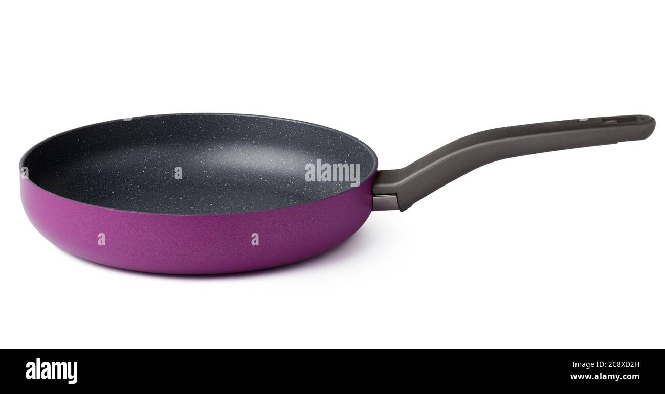 Purple new non-stick pan isolated on white Stock Photo