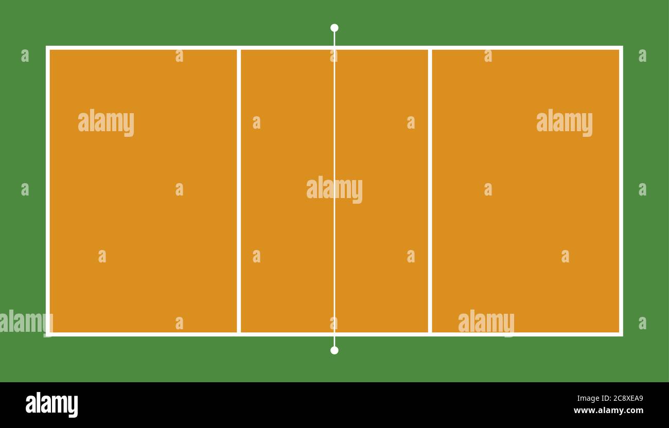 Vector illustration. Frontal view of volleyball field. Geometric and
