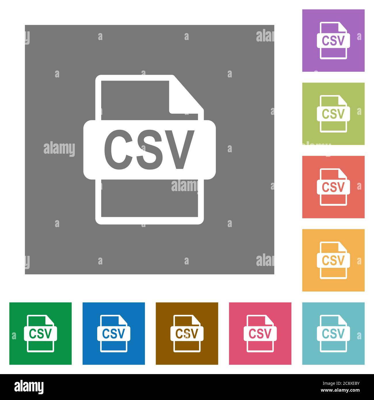 CSV file format flat icon set on color square background. Stock Vector