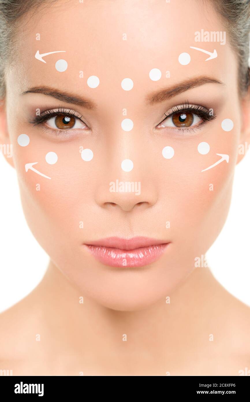 Beauty woman applying makeup or face cream lotion. How to apply ...