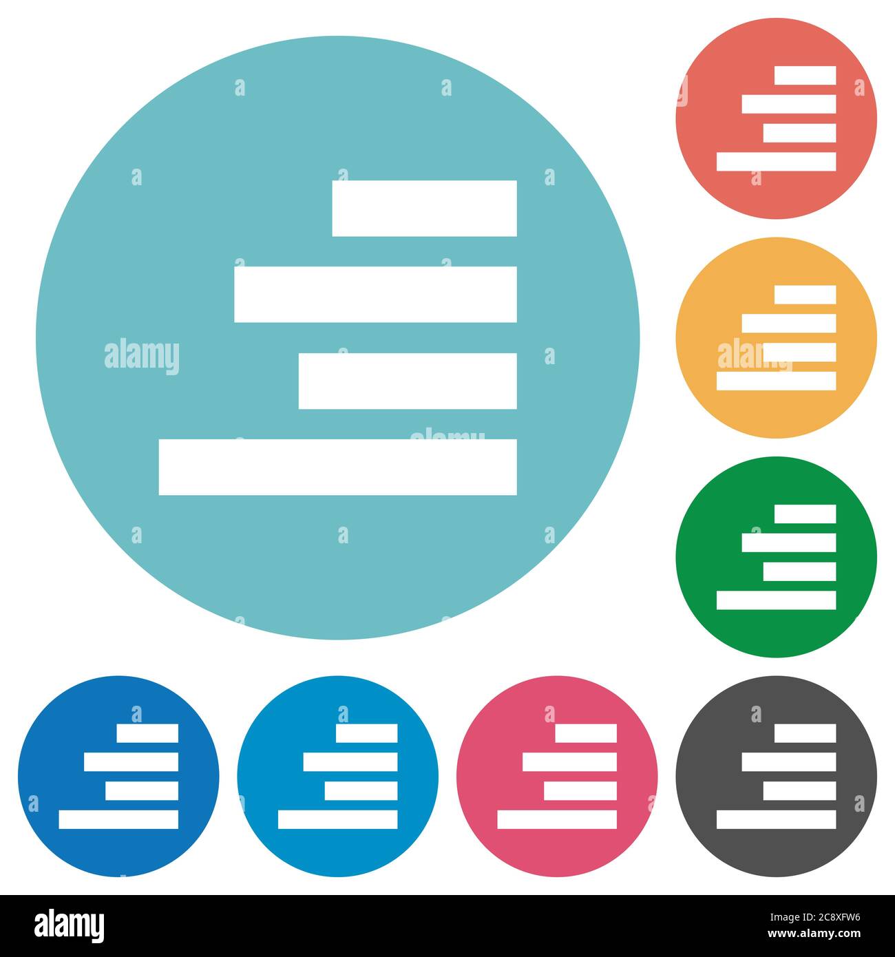 Flat Text align right icon set on round color background. Stock Vector