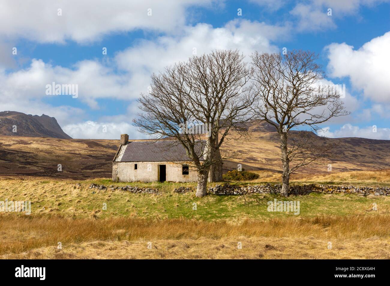 A small deserted cottage in the Highlands of Scotland. Stock Photo